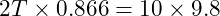  2T \times 0.866 = 10 \times 9.8 