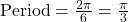  \text{Period} = \frac{2\pi}{6} = \frac{\pi}{3}