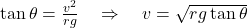  \tan \theta = \frac{v^2}{rg}\quad \Rightarrow \quad v = \sqrt{r g \tan \theta}